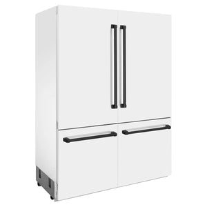 ZLINE 60" Autograph Edition 32.2 cu. ft. Built-in 4-Door French Door Refrigerator, Internal Water, Ice Dispenser,White Matte, Matte Black Accents