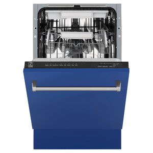 ZLINE 18" Tallac Series 3rd Rack Top Control Dishwasher in Blue Matte with Stainless Steel Tub, 51dBa (DWV-BM-18)