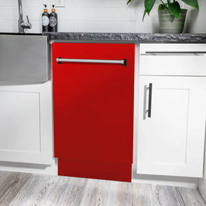 ZLINE 18" Tallac Series 3rd Rack Top Control Dishwasher in Red Matte with Stainless Steel Tub, 51dBa (DWV-RM-18)