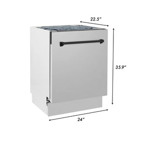 ZLINE Autograph Edition 24" 3rd Rack Top Control Tall Tub Dishwasher in Stainless Steel with Matte Black Handle, 51dBa (DWVZ-304-24-MB)