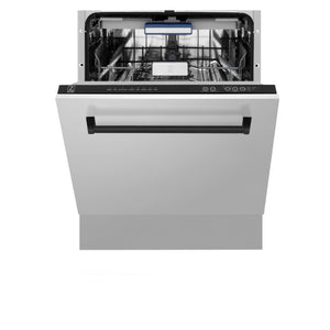 ZLINE Autograph Edition 24" 3rd Rack Top Control Tall Tub Dishwasher in Stainless Steel with Matte Black Handle, 51dBa (DWVZ-304-24-MB)