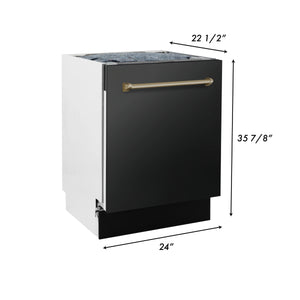 ZLINE Autograph Edition 24" 3rd Rack Top Control Tall Tub Dishwasher in Black Stainless Steel with Champagne Bronze Handle, 51dBa (DWVZ-BS-24-CB)