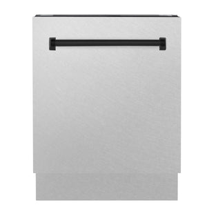 ZLINE Autograph Edition 24" 3rd Rack Top Control Tall Tub Dishwasher in DuraSnow® Stainless Steel with Matte Black Handle, 51dBa (DWVZ-SN-24-MB)