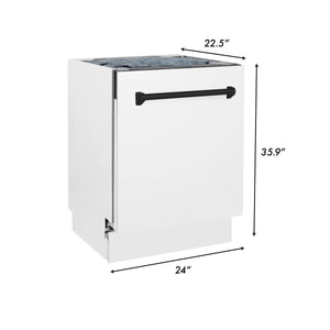 ZLINE Autograph Edition 24" 3rd Rack Top Control Tall Tub Dishwasher in White Matte with Matte Black Handle, 51dBa (DWVZ-WM-24-MB)