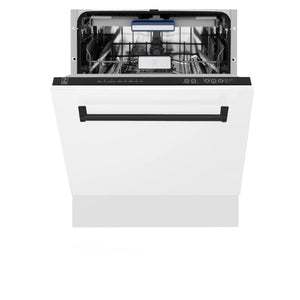 ZLINE Autograph Edition 24" 3rd Rack Top Control Tall Tub Dishwasher in White Matte with Matte Black Handle, 51dBa (DWVZ-WM-24-MB)