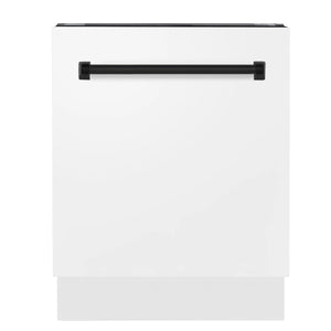 ZLINE Autograph Edition 24" 3rd Rack Top Control Tall Tub Dishwasher in White Matte with Matte Black Handle, 51dBa (DWVZ-WM-24-MB)