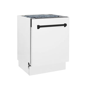 ZLINE Autograph Edition 24" 3rd Rack Top Control Tall Tub Dishwasher in White Matte with Matte Black Handle, 51dBa (DWVZ-WM-24-MB)