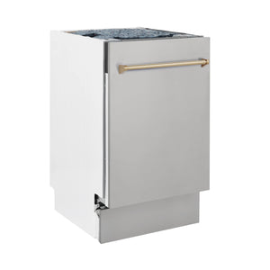 ZLINE Autograph Edition 18” Compact 3rd Rack Top Control Dishwasher in Stainless Steel with Champagne Bronze Handle, 51dBa (DWVZ-304-18-CB)