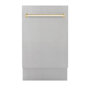 ZLINE Autograph Edition 18” Compact 3rd Rack Top Control Dishwasher in Stainless Steel with Gold Handle, 51dBa (DWVZ-304-18-G)