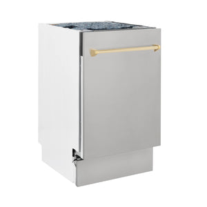 ZLINE Autograph Edition 18” Compact 3rd Rack Top Control Dishwasher in Stainless Steel with Gold Handle, 51dBa (DWVZ-304-18-G)