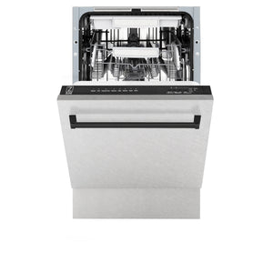 ZLINE Autograph Edition 18” Compact 3rd Rack Top Control Dishwasher in DuraSnow® Stainless Steel with Matte Black Handle, 51dBa (DWVZ-SN-18-MB)