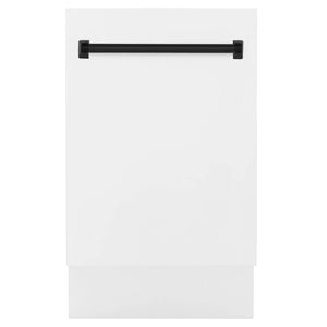 ZLINE Autograph Edition 18” Compact 3rd Rack Top Control Dishwasher in White Matte with Matte Black Handle, 51dBa (DWVZ-WM-18-MB)