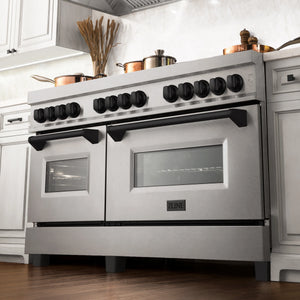 ZLINE Autograph Edition 60" 7.4 cu. ft. Dual Fuel Range, Gas Stove, Electric Oven in DuraSnow Stainless Steel, Matte Black Accents