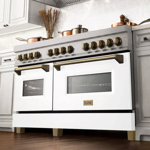 ZLINE Autograph Edition 60" 7.4 cu. ft. Dual Fuel Range, Gas Stove, Electric Oven in Stainless Steel, White Matte Door, Champagne Bronze Accents