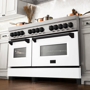 ZLINE Autograph Edition 60" 7.4 cu. ft. Dual Fuel Range, Gas Stove, Electric Oven in Stainless Steel, White Matte Door, Matte Black Accents