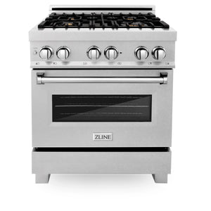 ZLINE 30" 4.0 cu. ft. Electric Oven and Gas Cooktop Dual Fuel Range with Griddle, Brass Burners in Fingerprint Resistant Stainless