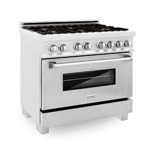 ZLINE 36" 4.6 cu. ft. Dual Fuel Range with Gas Stove and Electric Oven in Fingerprint Resistant Stainless Steel and Brass Burners (RAS-SN-BR-36)