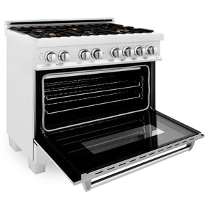 ZLINE 36" 4.6 cu. ft. Dual Fuel Range with Gas Stove and Electric Oven in Fingerprint Resistant Stainless Steel and Brass Burners (RAS-SN-BR-36)