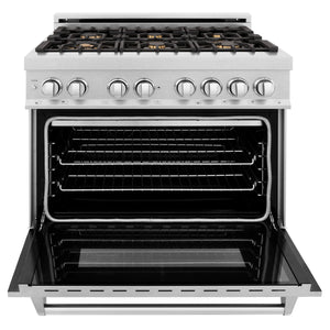 ZLINE 36" 4.6 cu. ft. Dual Fuel Range with Gas Stove and Electric Oven in Fingerprint Resistant Stainless Steel and Brass Burners (RAS-SN-BR-36)