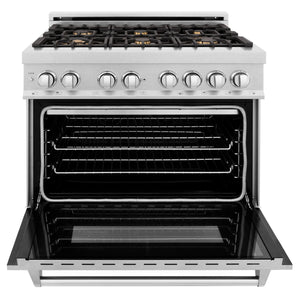 ZLINE 36" 4.6 cu. ft. Electric Oven and Gas Cooktop Dual Fuel Range with Griddle, Brass Burners in Fingerprint Resistant Stainless