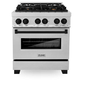 ZLINE Autograph Edition 30" 4.0 cu. ft. Dual Fuel Range, Gas Stove, Electric Oven in Fingerprint Resistant Stainless Steel with Matte Black Accents