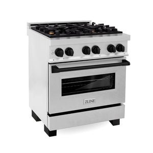 ZLINE Autograph Edition 30" 4.0 cu. ft. Dual Fuel Range, Gas Stove, Electric Oven in Fingerprint Resistant Stainless Steel with Matte Black Accents