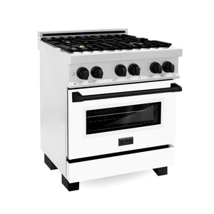 ZLINE Autograph Edition 30" 4.0 cu. ft. Dual Fuel Range, Gas Stove, Electric Oven in DuraSnow® Steel, White Matte Door, Matte Black Accents