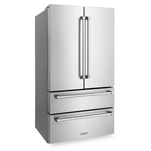 ZLINE Kitchen Package with Refrigeration, 48" Stainless Steel Gas Range, 48" Convertible Vent Range Hood and 24" Tall Tub Dishwasher