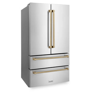 ZLINE 36" Autograph Edition 22.5 cu. ft French Door Refrigerator, Ice Maker in Fingerprint Resistant Stainless Steel, Champagne Bronze Accents