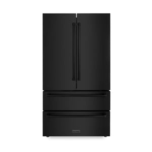 ZLINE Kitchen Package with Black Stainless Steel Refrigeration, 36" Rangetop, 36" Range Hood, 30" Double Wall Oven, and 24" Tall Tub Dishwasher