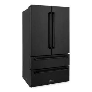 ZLINE Kitchen Package with Black Stainless Steel Refrigeration, 48" Rangetop, 48" Range Hood, 30" Double Wall Oven, and 24" Tall Tub Dishwasher