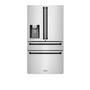 ZLINE 36" Autograph Edition 21.6 cu. ft French Door Refrigerator, Water and Ice Dispenser in Stainless Steel, Matte Black Accents