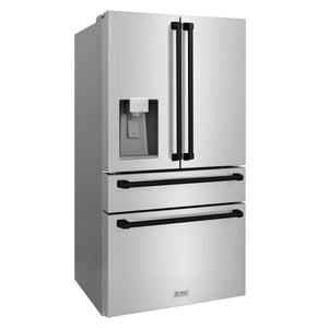 ZLINE 36" Autograph Edition 21.6 cu. ft French Door Refrigerator, Water and Ice Dispenser in Stainless Steel, Matte Black Accents