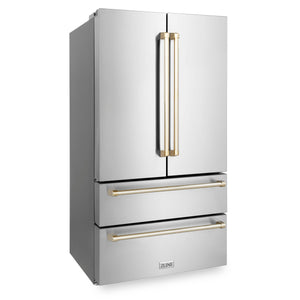 ZLINE 36" Autograph Edition 22.5 cu. ft French Door Refrigerator, Ice Maker in Fingerprint Resistant Stainless Steel, Gold Accents