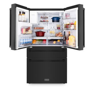 ZLINE 36" 21.6 cu. ft  French Door Refrigerator with Water and Ice Dispenser in Fingerprint Resistant Black Stainless Steel