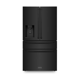 ZLINE 36" 21.6 cu. ft  French Door Refrigerator with Water and Ice Dispenser in Fingerprint Resistant Black Stainless Steel