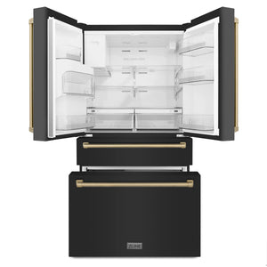 ZLINE 36" Autograph Edition 21.6 cu. ft French Door Refrigerator, Water, Ice Dispenser in Black Stainless Steel, Champagne Bronze Handles