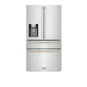 ZLINE 36" Autograph Edition 21.6 cu. ft French Door Refrigerator, Water, Ice Dispenser in Fingerprint Resistant Stainless Steel, Gold Accents