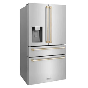 ZLINE 36" Autograph Edition 21.6 cu. ft French Door Refrigerator, Water, Ice Dispenser in Fingerprint Resistant Stainless Steel, Gold Accents