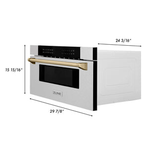 ZLINE Autograph Edition 30" 1.2 cu. ft. Built-In Microwave Drawer in Fingerprint Resistant Stainless Steel with Gold Accents