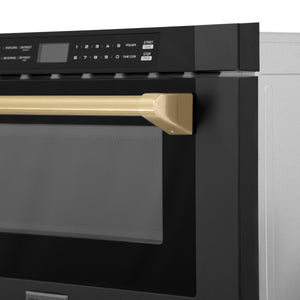 ZLINE Autograph Edition 24" 1.2 cu. ft. Built-in Microwave Drawer in Black Stainless Steel and Champagne Bronze Accents