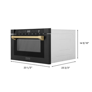 ZLINE Autograph Edition 24" 1.2 cu. ft. Built-in Microwave Drawer in Black Stainless Steel and Champagne Bronze Accents