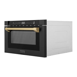 ZLINE Autograph Edition 24" 1.2 cu. ft. Built-in Microwave Drawer in Black Stainless Steel and Champagne Bronze Accents