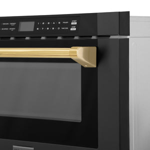 ZLINE Autograph Edition 24" 1.2 cu. ft. Built-in Microwave Drawer in Black Stainless Steel and Gold Accents