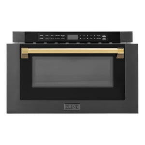 ZLINE Autograph Edition 24" 1.2 cu. ft. Built-in Microwave Drawer in Black Stainless Steel and Gold Accents