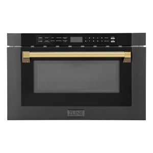 ZLINE Autograph Edition 24" 1.2 cu. ft. Built-in Microwave Drawer in Black Stainless Steel and Gold Accents