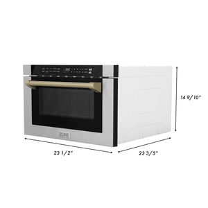 ZLINE Autograph Edition 24" 1.2 cu. ft. Built-in Microwave Drawer with a Traditional Handle in Stainless Steel and Champagne Bronze Accents