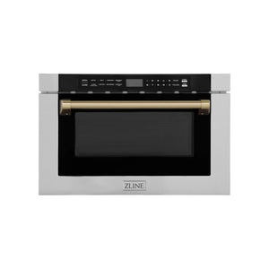 ZLINE Autograph Edition 24" 1.2 cu. ft. Built-in Microwave Drawer with a Traditional Handle in Stainless Steel and Champagne Bronze Accents