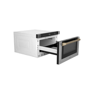 ZLINE Autograph Edition 24" 1.2 cu. ft. Built-in Microwave Drawer with a Traditional Handle in Stainless Steel and Champagne Bronze Accents