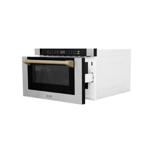 ZLINE Autograph Edition 24" 1.2 cu. ft. Built-in Microwave Drawer with a Traditional Handle in Stainless Steel and Champagne Bronze Accents